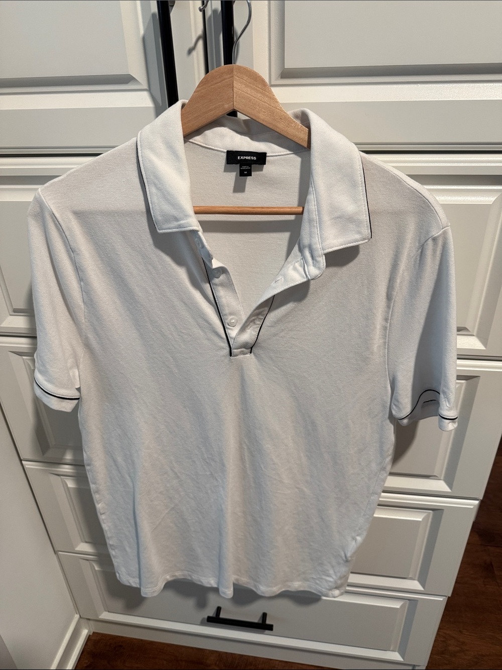 Express White Polo with Black Trim
